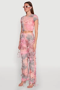 Womens Tie Dye Distressed Crop Top, Multi, Size M