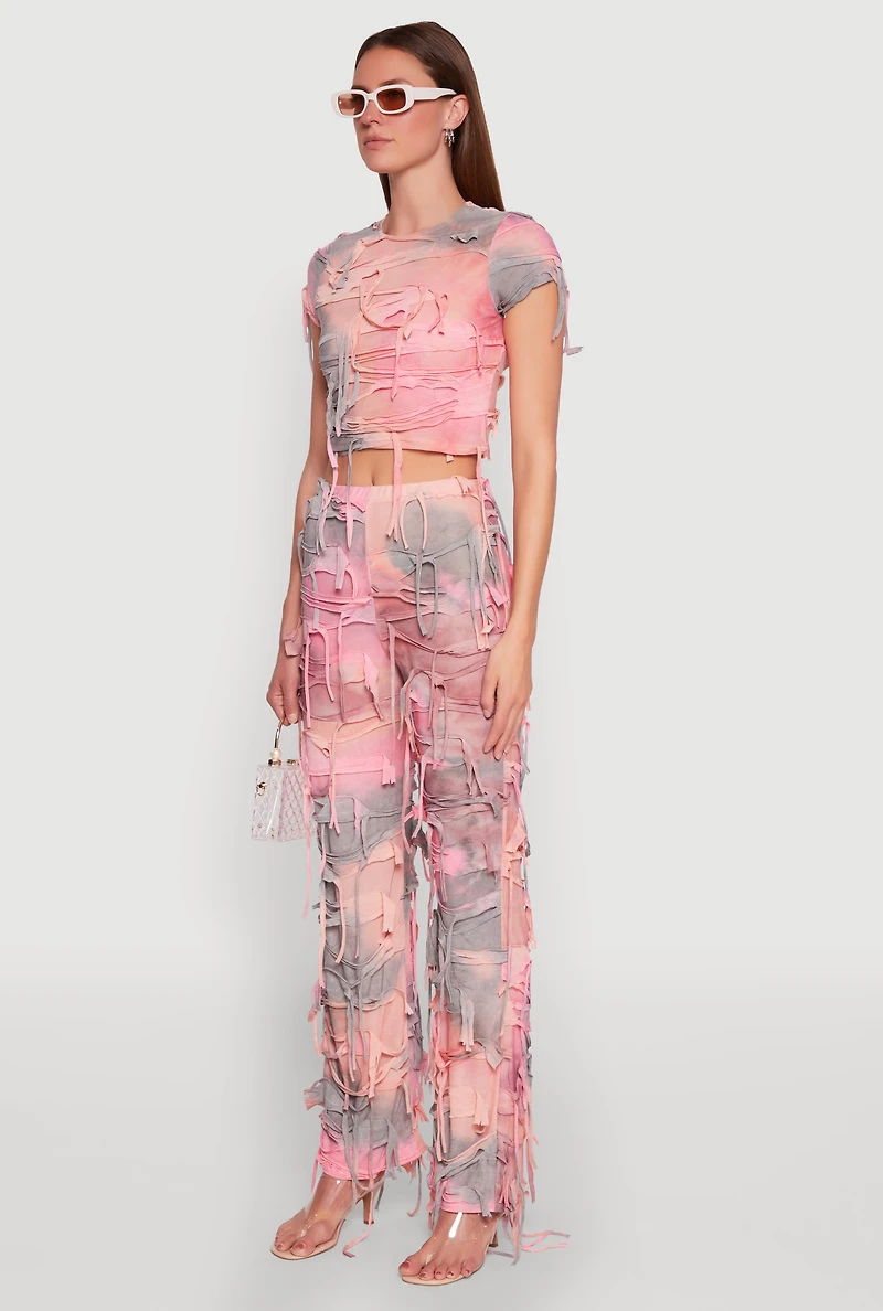 Womens Tie Dye Slashed Crop Top, Multi, Size L
