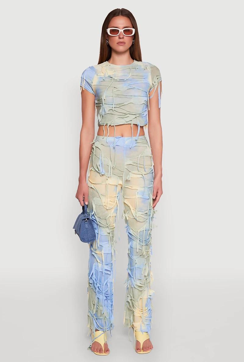 Womens Tie Dye Slashed Crop Top, Multi,