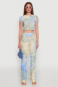 Womens Tie Dye Slashed Crop Top, Multi,