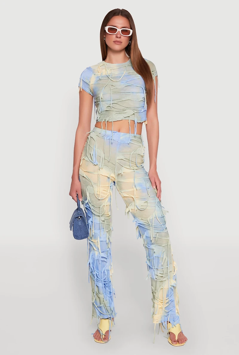 Womens Tie Dye Slashed Crop Top, Multi,