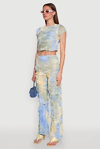 Womens Tie Dye Slashed Crop Top, Multi,