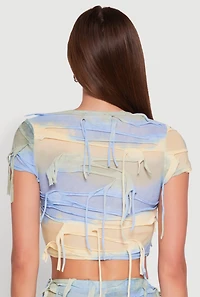 Womens Tie Dye Slashed Crop Top, Multi,