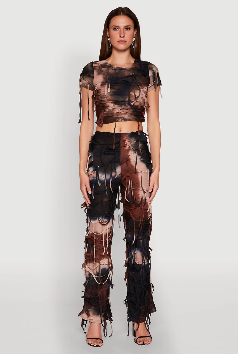 Womens Tie Dye Slashed Pants, Multi, Size M