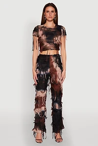 Womens Tie Dye Slashed Pants, Multi, Size M