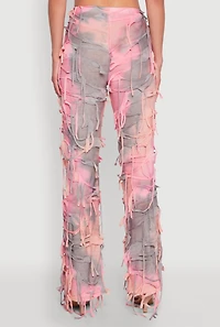 Womens Tie Dye Slashed Pants, Pink, Size M