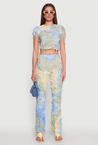 Womens Tie Dye Slashed Pants, Multi, Size S