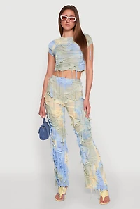 Womens Tie Dye Distressed Pants, Multi, Size XL
