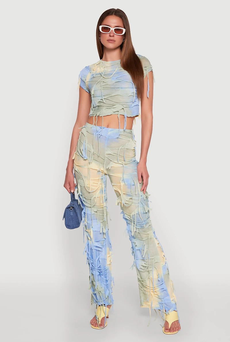 Womens Tie Dye Slashed Pants, Multi, Size L