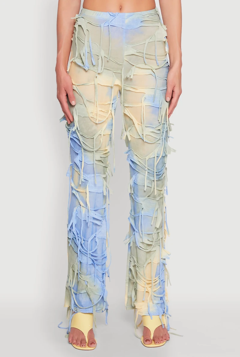 Womens Tie Dye Slashed Pants, Multi, Size L