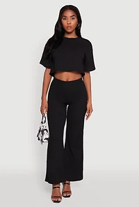 Womens Textured Knit Boxy Crop Top, Black, Size M