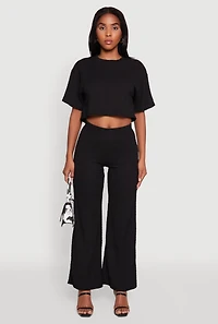 Womens Textured Knit Boxy Crop Top, Black, Size M
