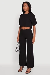 Womens Textured Knit Boxy Crop Top, Black, Size M