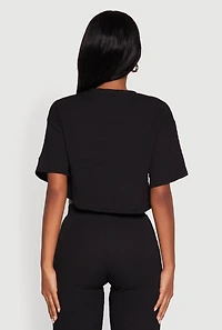 Womens Textured Knit Boxy Crop Top, Black, Size M