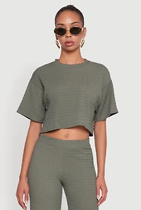 Womens Textured Knit Boxy Crop Top, M
