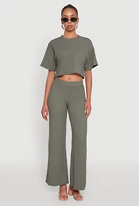 Womens Textured Knit Boxy Crop Top, Green,