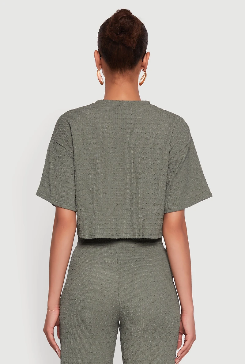 Womens Textured Knit Boxy Crop Top, Green,