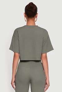 Womens Textured Knit Boxy Crop Top, Green,