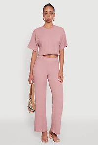 Womens Textured Knit Boxy Crop Top, Pink, Size L