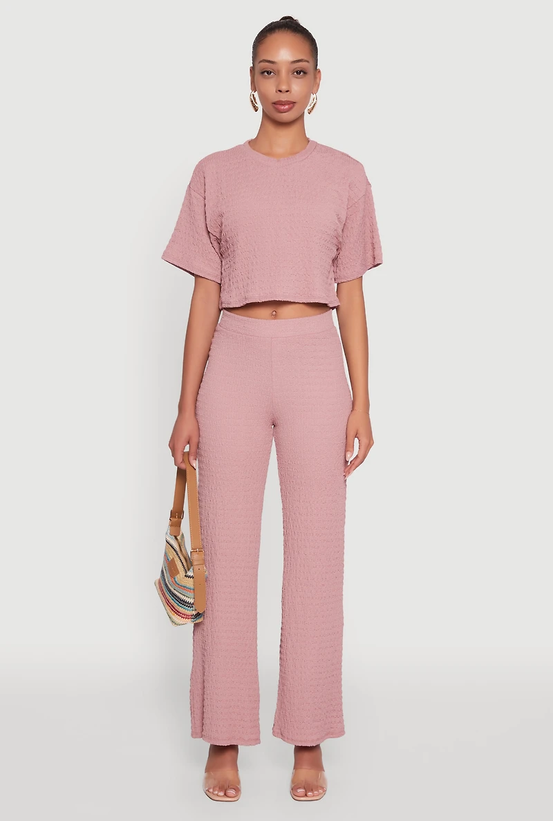 Womens Textured Knit Boxy Crop Top, Pink, Size L