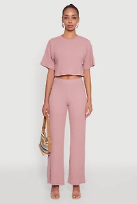 Womens Textured Knit Boxy Crop Top, Pink, Size L