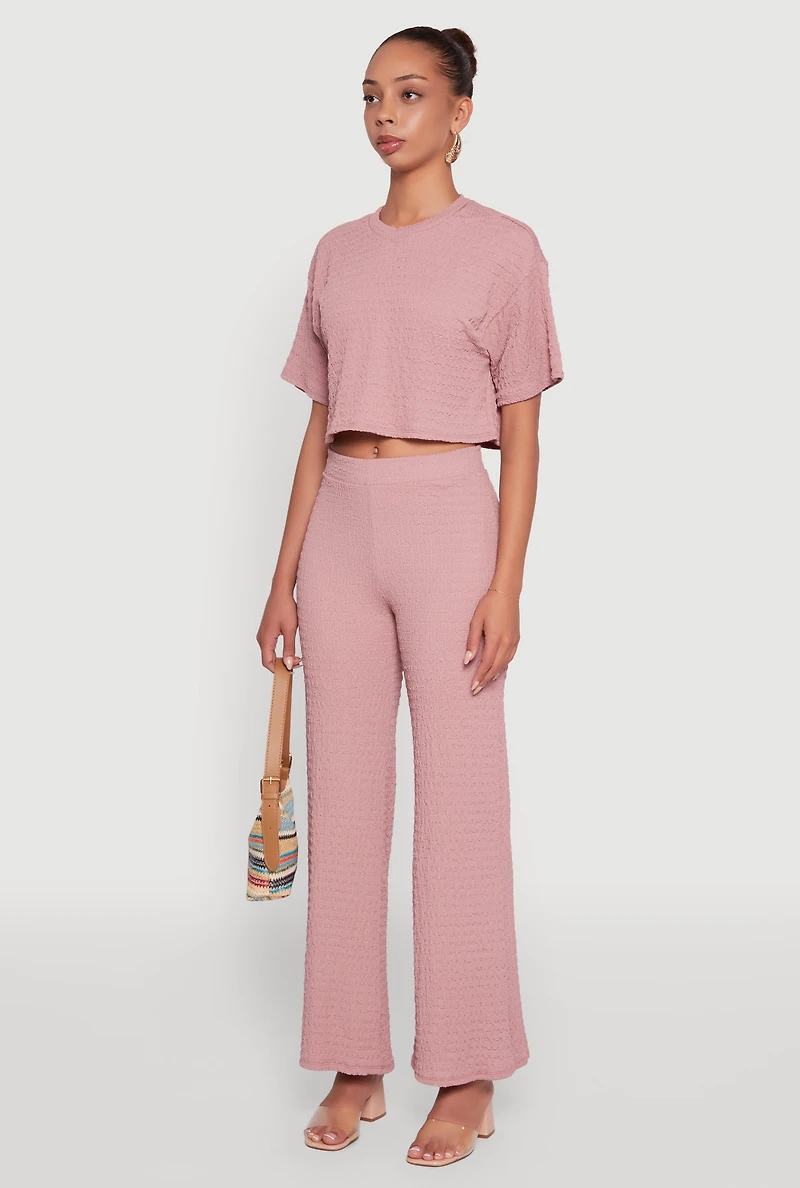 Womens Textured Knit Boxy Crop Top, Pink, Size S
