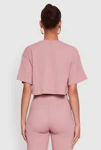 Womens Textured Knit Boxy Crop Top, Pink, Size L