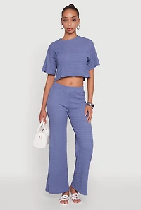 Womens Textured Knit Boxy Crop Top, Blue, Size M