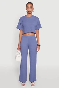Womens Textured Knit Boxy Crop Top, Blue, Size M