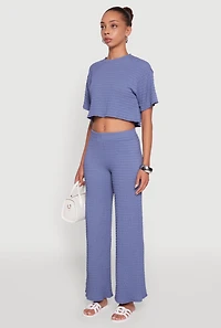Womens Textured Knit Boxy Crop Top, Blue, Size M