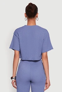 Womens Textured Knit Boxy Crop Top, Blue, Size M