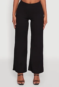 Womens Textured Knit Wide Leg Pants, L