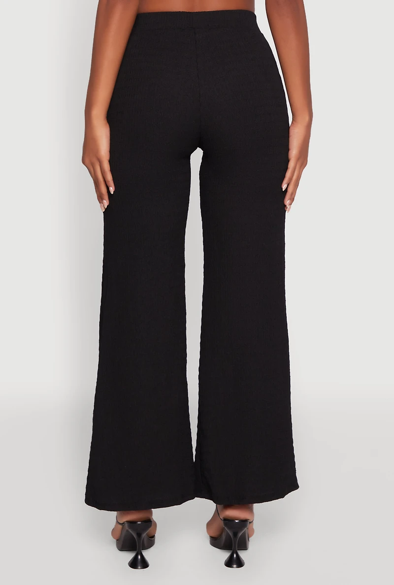 Womens Textured Knit Wide Leg Pants, Black, Size S