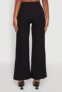 Womens Textured Knit Wide Leg Pants, Black, Size S