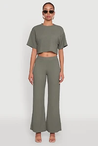 Womens Textured Knit Wide Leg Pants, Green,
