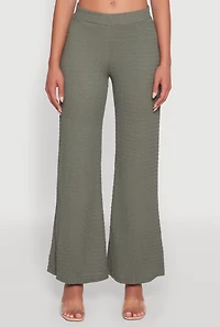 Womens Textured Knit Wide Leg Pants, Green,