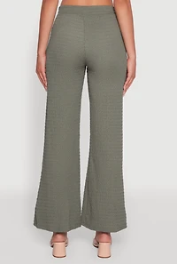 Womens Textured Knit Wide Leg Pants, Green,