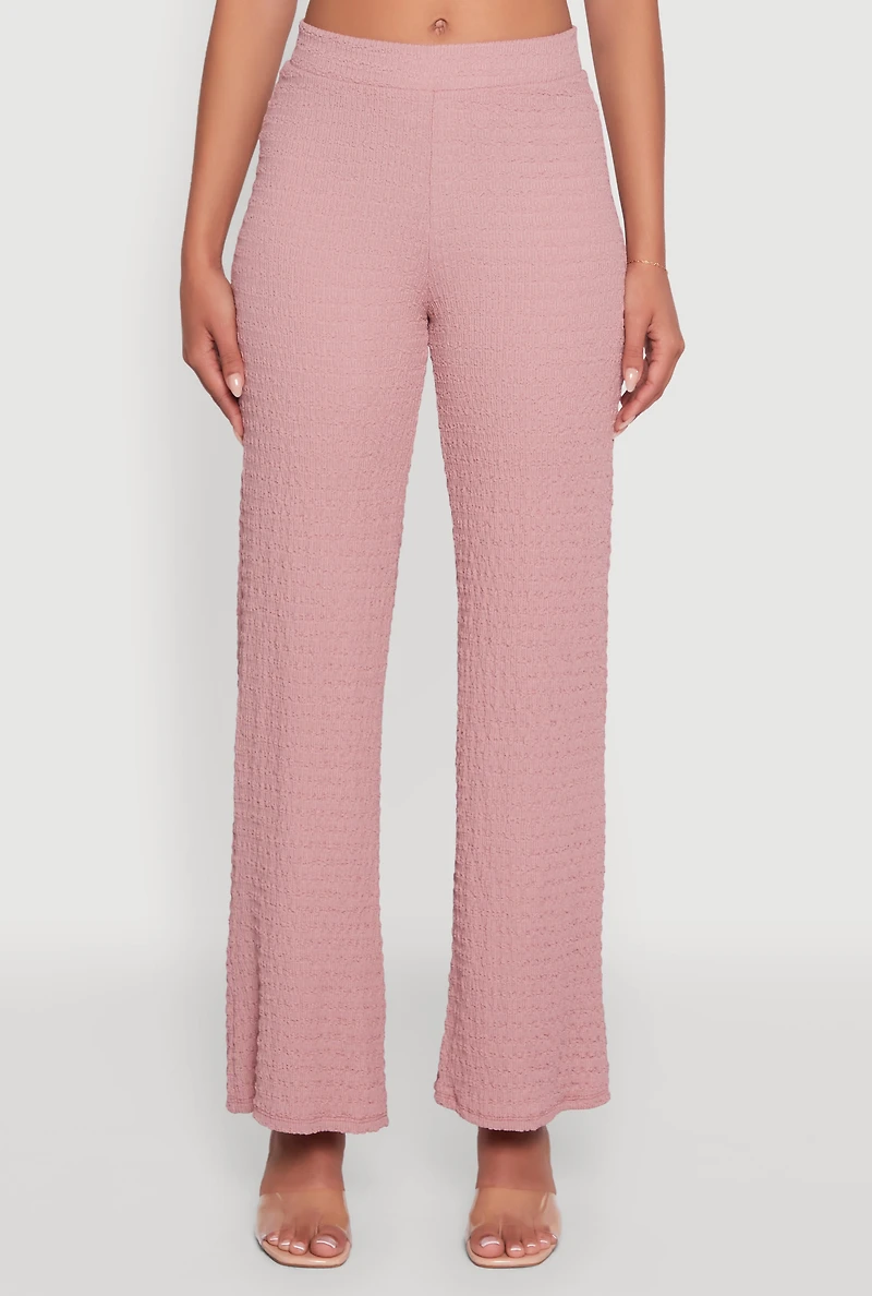 Womens Textured Knit Wide Leg Pants, Pink,