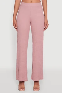 Womens Textured Knit Wide Leg Pants, Pink,