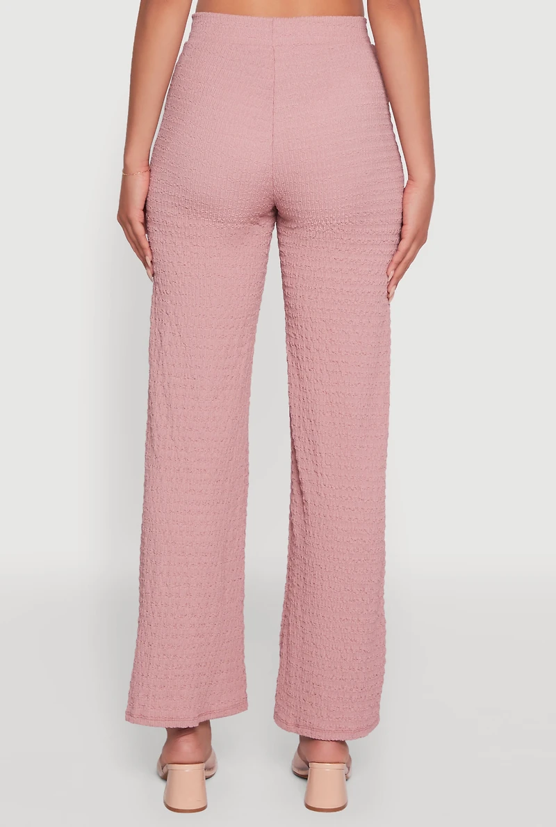 Womens Textured Knit Wide Leg Pants, Pink,