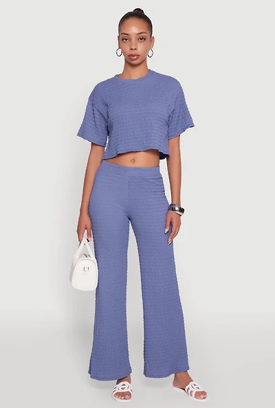 Womens Textured Knit Wide Leg Pants,