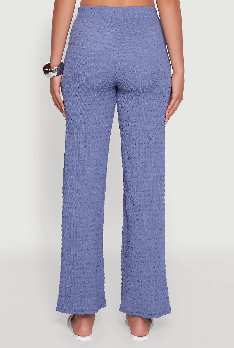 Womens Textured Knit Wide Leg Pants, Blue, Size M
