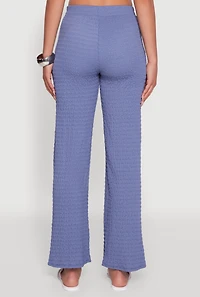 Womens Textured Knit Wide Leg Pants, Blue, Size M