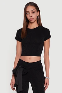 Lurex Short Sleeve Crew Neck Crop Top