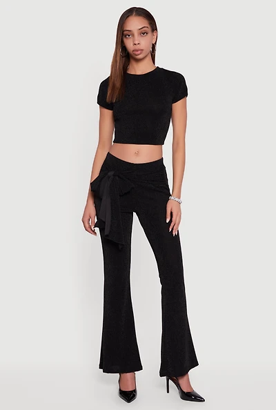 Lurex Tie Front Flare Leg Pants