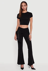 Lurex Tie Front Flare Leg Pants