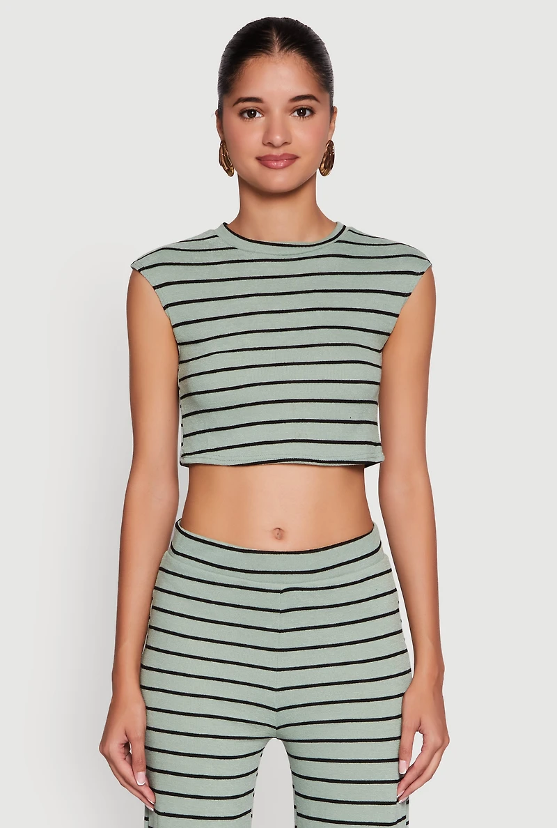 Womens Trendy Striped Brushed Knit Crop Top,