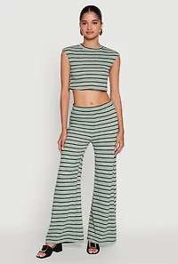 Womens Trendy Striped Brushed Knit Crop Top,