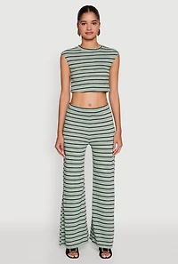 Womens Trendy Striped Brushed Knit Crop Top,