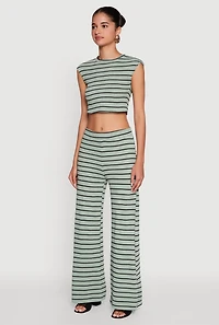Womens Trendy Striped Brushed Knit Crop Top,